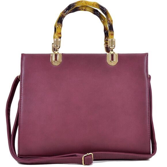 Dasein Medium Wine Satchel Wooden Bamboo Top Handle Handbag - Picture 2 of 8